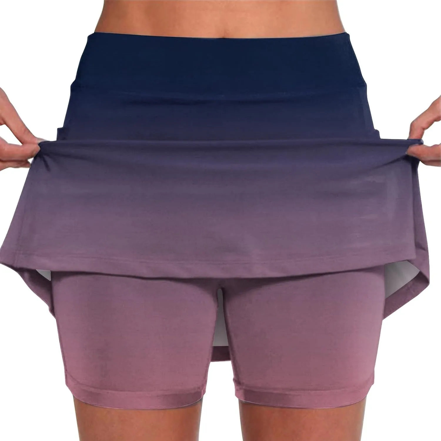 Mini Skorts for Women Tummy Control High Waisted Athletic Tennis Golf Skirts with Pockets Gradient Color Skirt