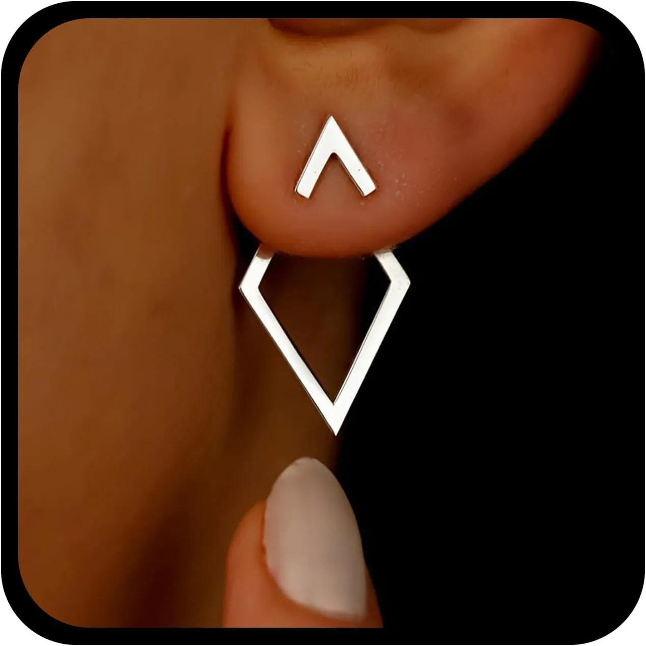 Minimalist Gold Ear Jacket Earrings Rhombus Geometric Ear Studs Hollow Square Front Back Earrings Open Rhombus Earring Jewelry for Women(Gold Geometric 1)