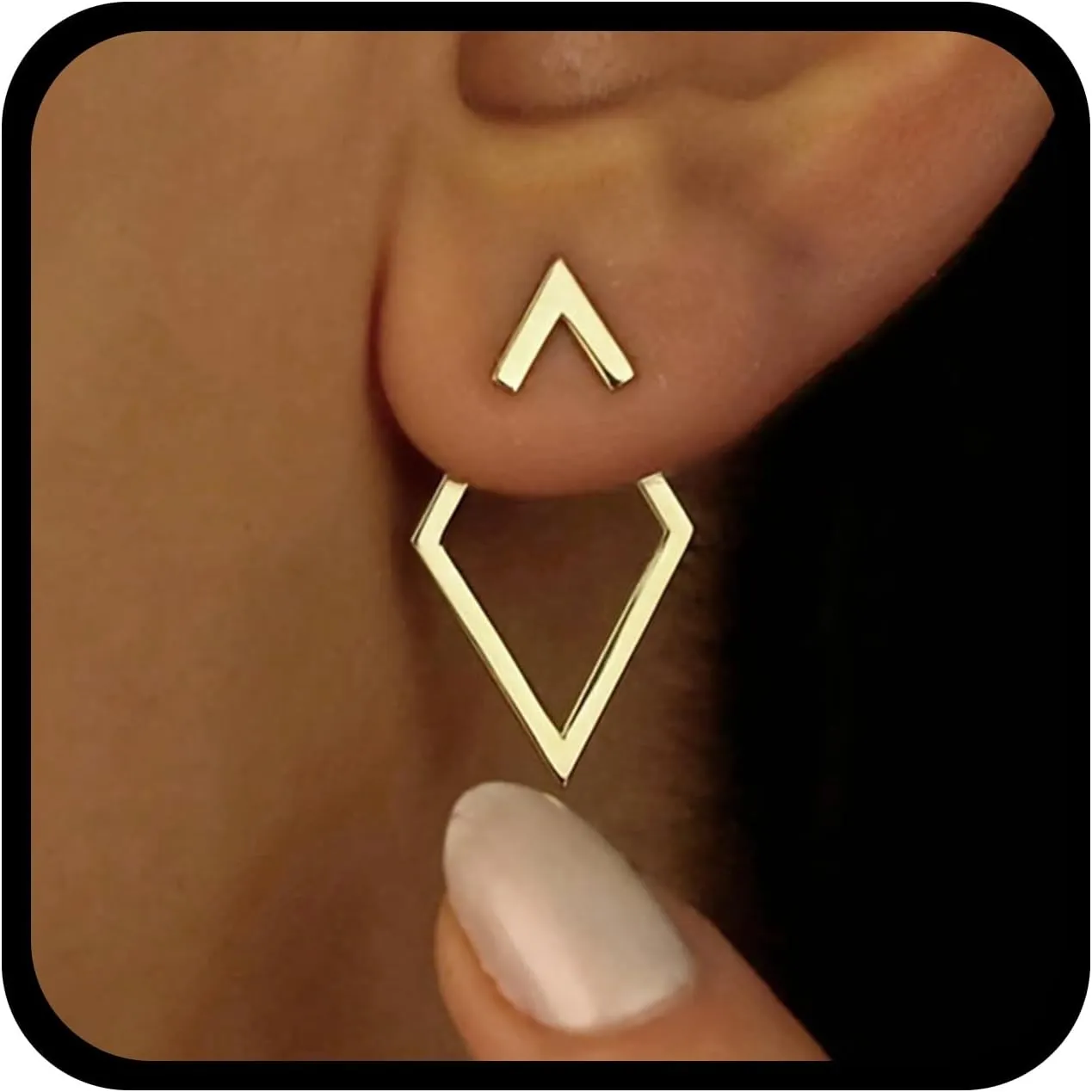 Minimalist Gold Ear Jacket Earrings Rhombus Geometric Ear Studs Hollow Square Front Back Earrings Open Rhombus Earring Jewelry for Women(Gold Geometric 1)