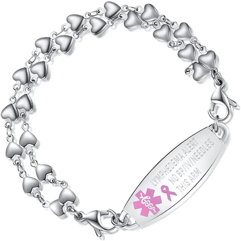 mnmoom Lymphedema Alert bracelet no bp no needles bracelet for women adjustable stainless steel breast cancer medical bracelets