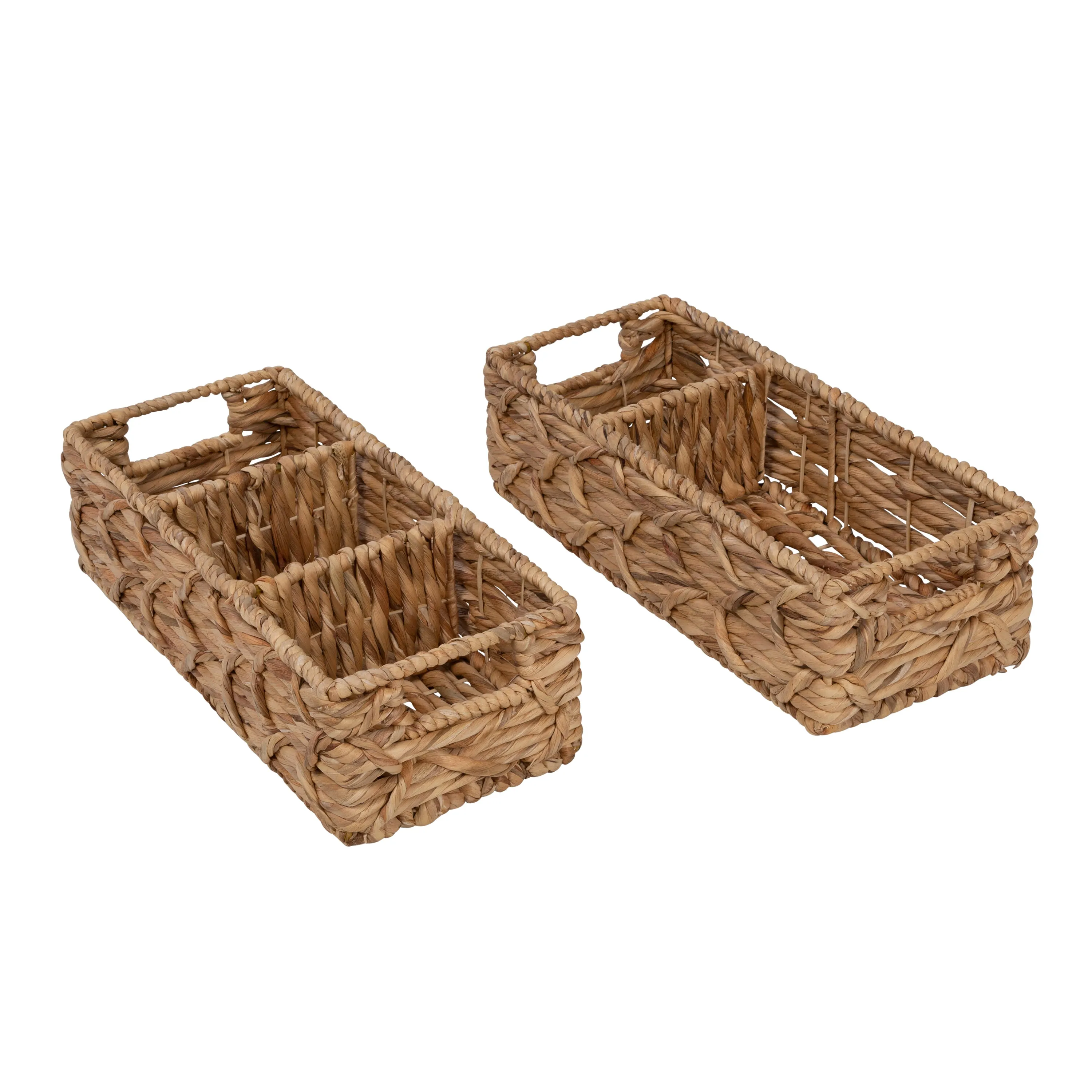 Natural Wicker Multi-Purpose Baskets with Dividers (Set of 2)