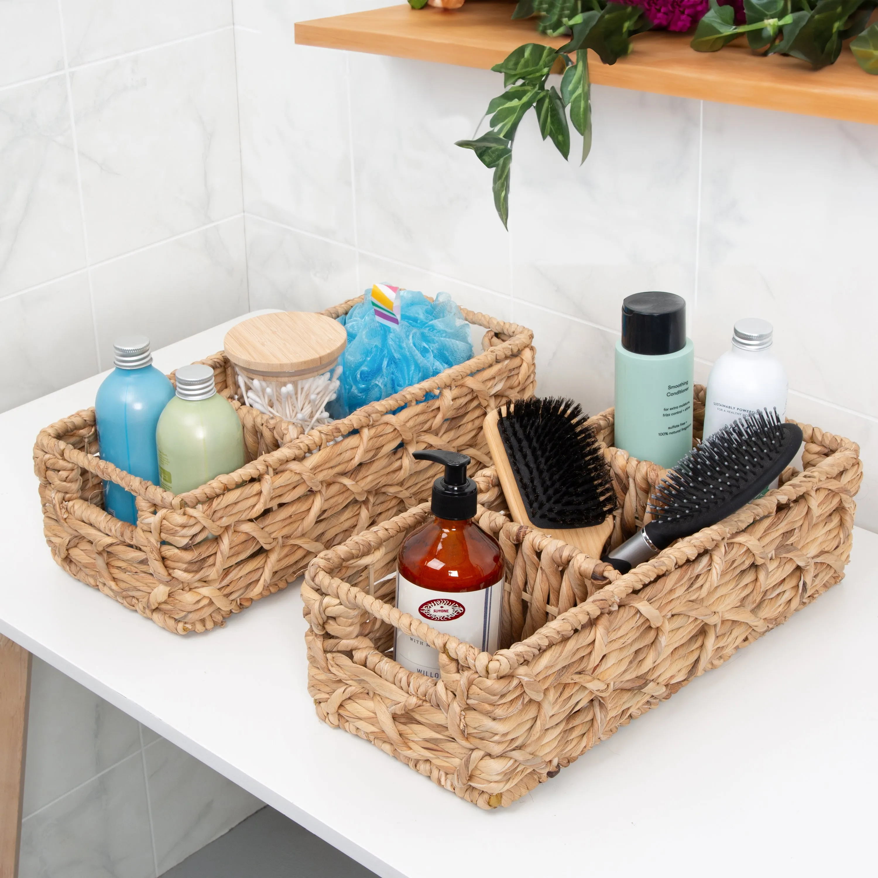 Natural Wicker Multi-Purpose Baskets with Dividers (Set of 2)