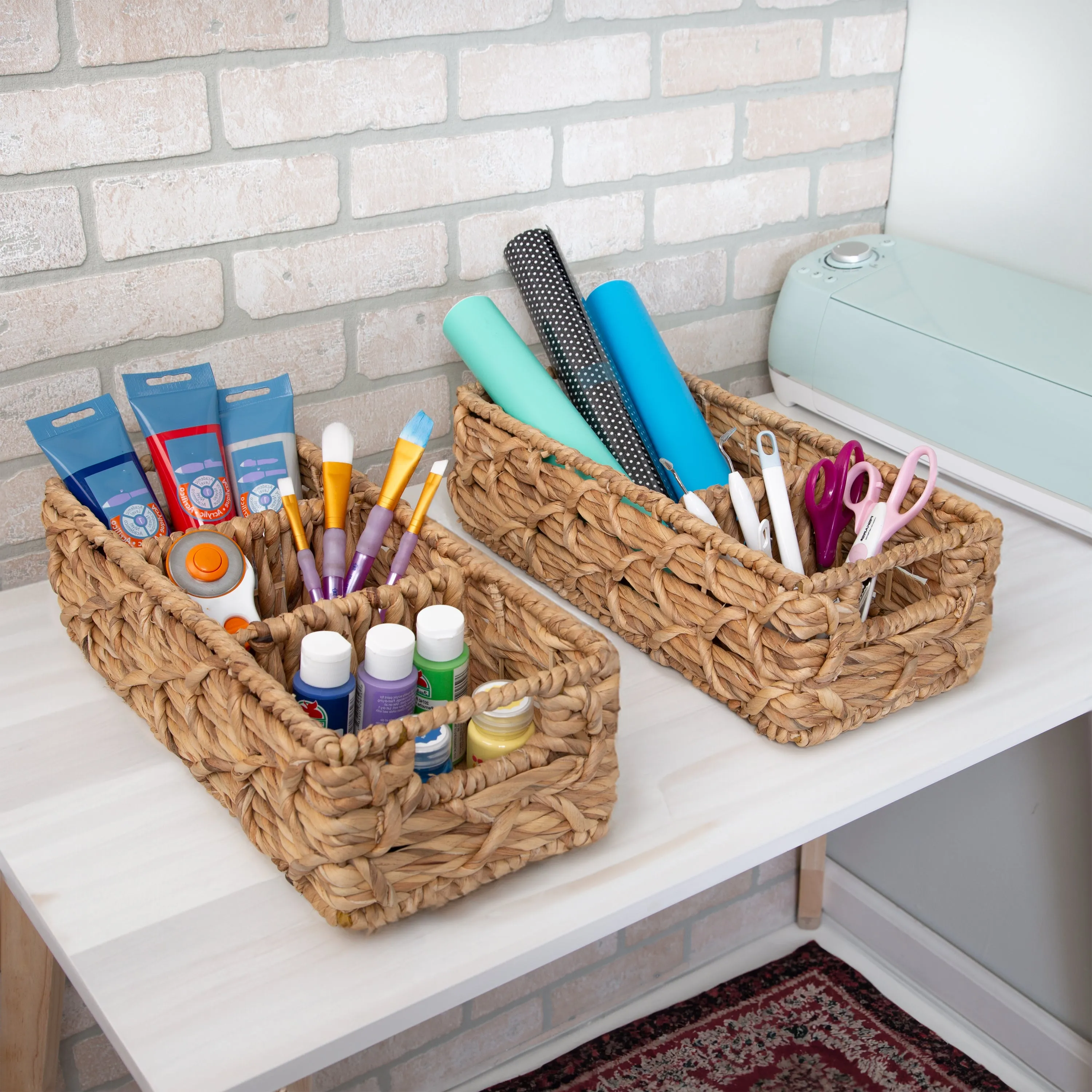 Natural Wicker Multi-Purpose Baskets with Dividers (Set of 2)