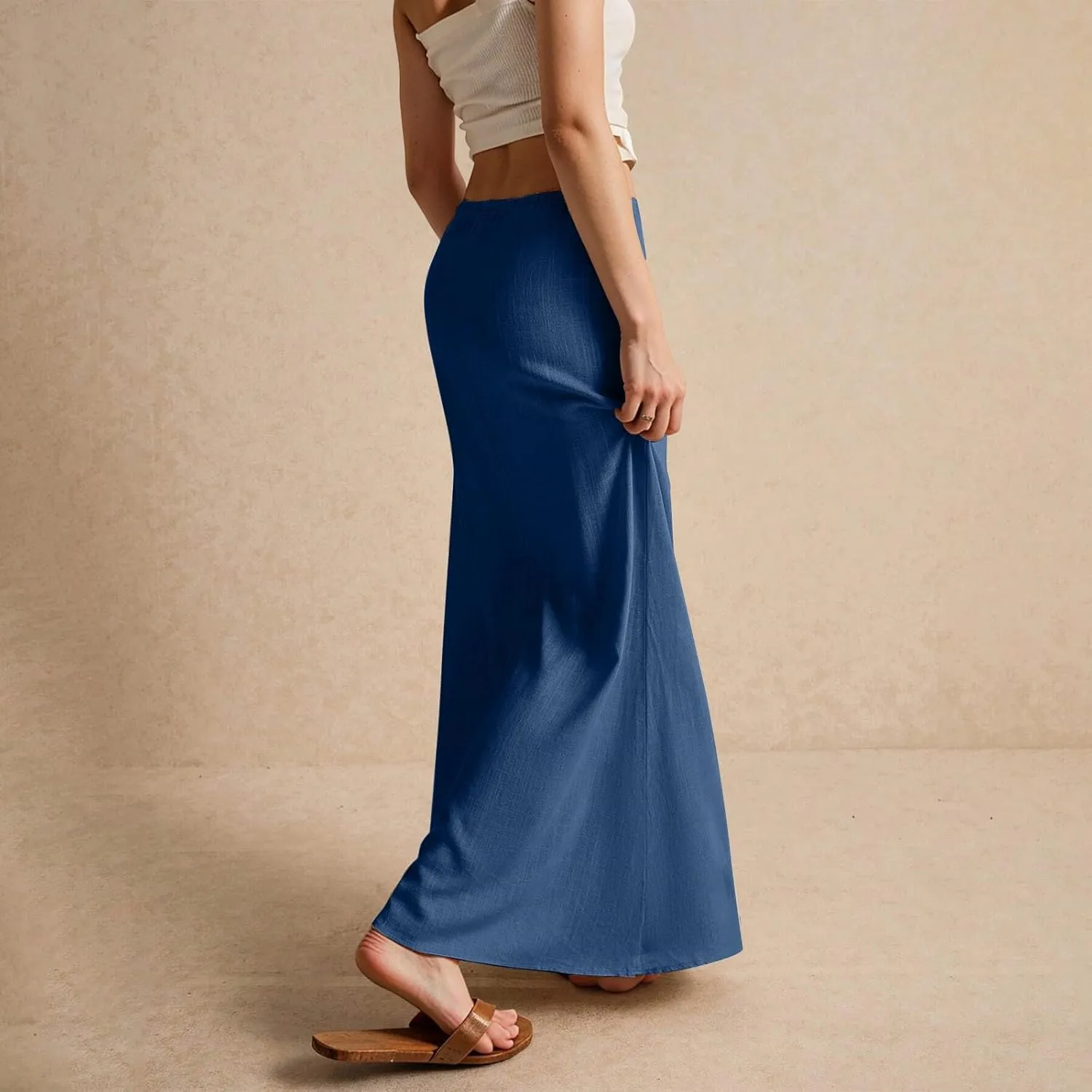 NBXNZWF Linen Skirts for Women 2025 Trendy Summer Low Rise A-Line Maxi Skirts Drawstring Waist Flowy Beach Cover Up Outfit