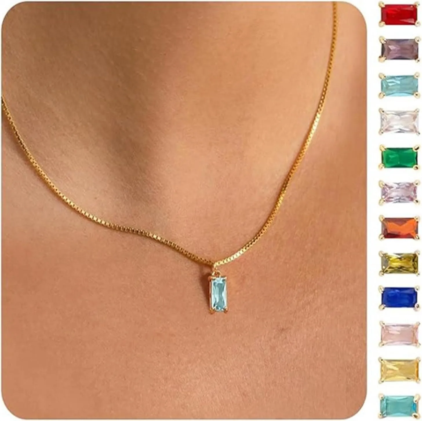Necklace for Women,Women Necklace Geometric Pendant Birthstone Snake Bone Chain Retro Alloy Adjustable Length Clavicle Necklace Lady Neck Jewelry