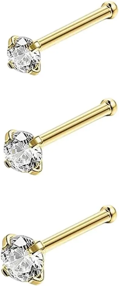 New 2026 Arrive 20G 6-8Pcs Nose Studs Set Zircon Nostril Piercing Ring Stainless Nose Piercing Rose Gold Color Nose Studs Women Gift Jewelry Gift Fashion Trendy Accessories Creative