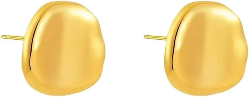 New 2026 Unisex Smooth Geometric Square Stud Earrings For Women 18K Gold Plated Hammered Texture Waterproof Ear Studs Trendy Jewelry Findings Gifts Fashion Accessories Creative Gift For Women And Men