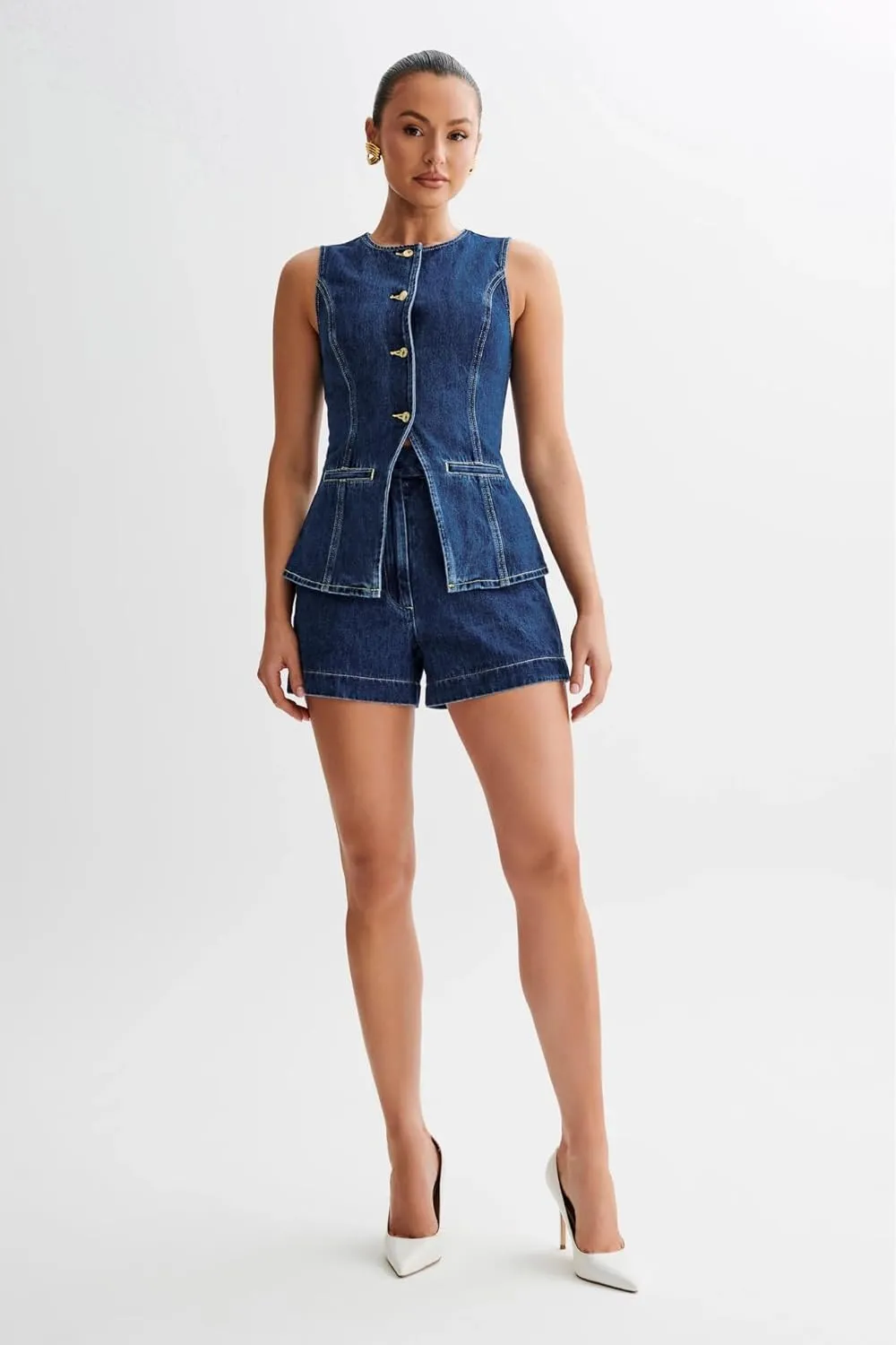 NIFTRIRY Two Piece Sets for Women Summer Vest Outfits Denim Suiting