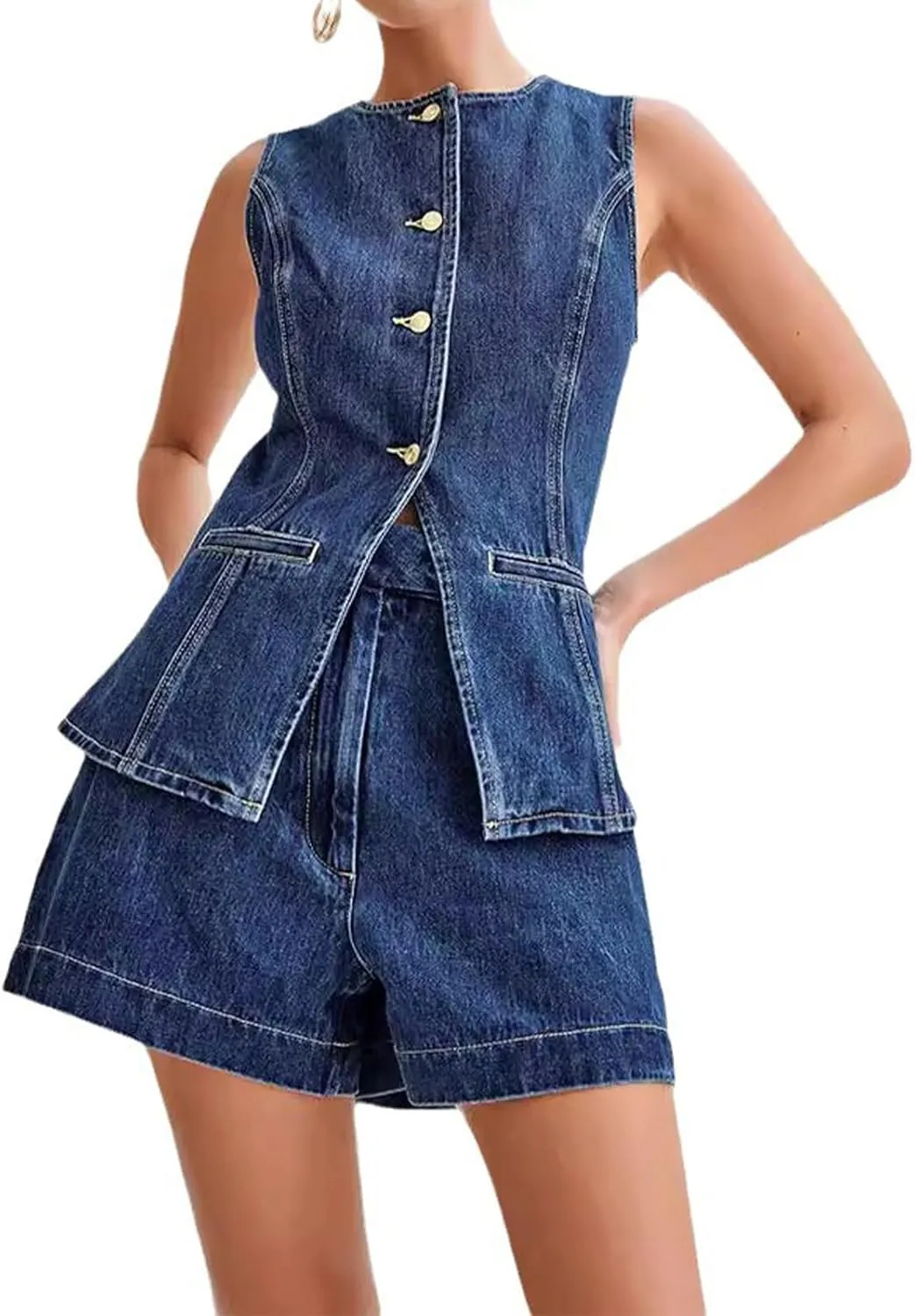 NIFTRIRY Two Piece Sets for Women Summer Vest Outfits Denim Suiting