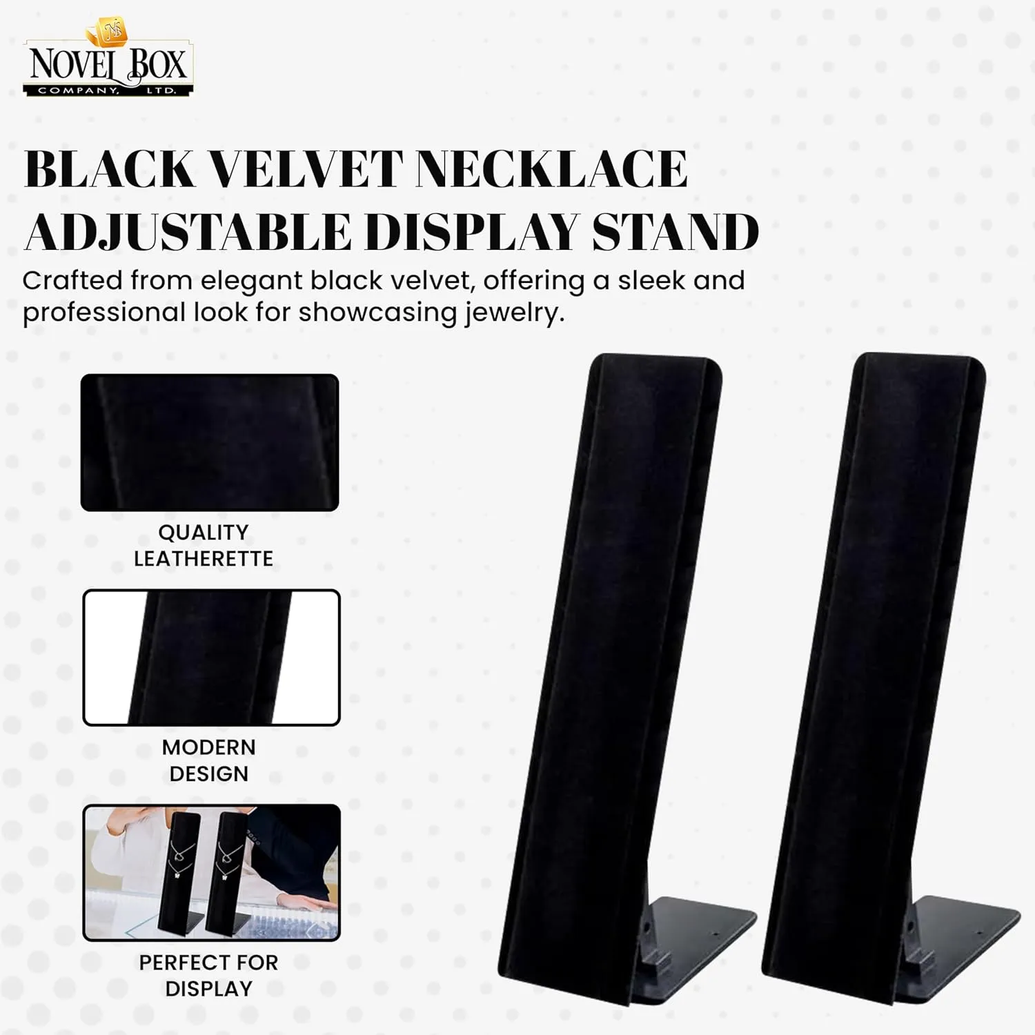 Novel Box 2 Pack Black Velvet Necklace/Pendant/Chain Foldable Display Stands 4.2x2.9x12.2 Inches with Adjustable Angles-Collapsible Jewelry Holder Organizer Easel Stand Displays for Selling & Travel