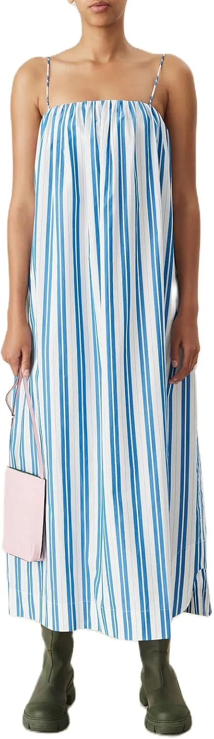 NUFIWI Women Summer Striped Maxi Dress Spaghetti Strap Color Block Long Dress Backless Flowy Swing Beach Sundress