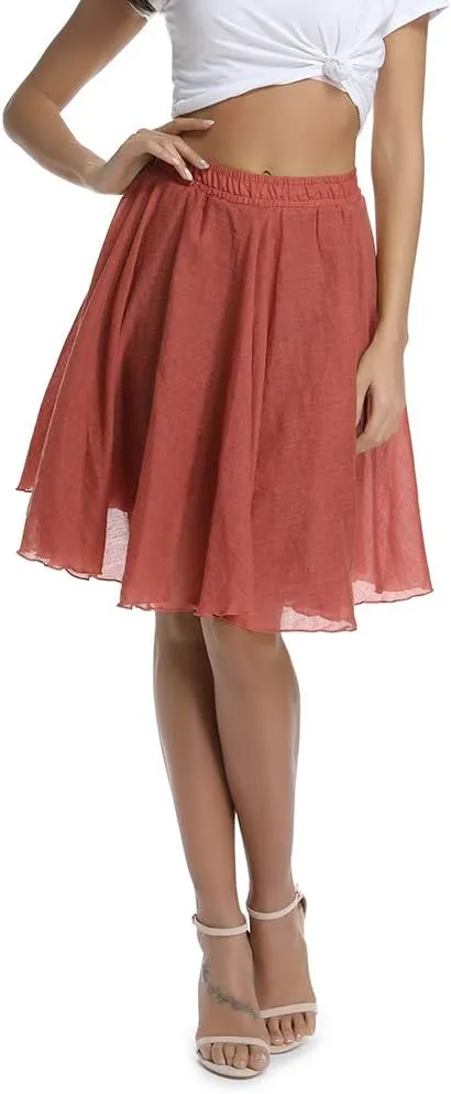 OCHENTA Women's Lightweight Skirts Knee Length High Waisted Casual Beach Flowy Summer Skirts