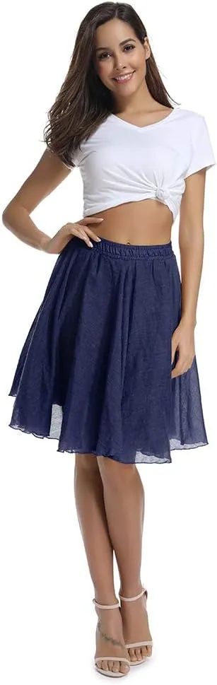 OCHENTA Women's Lightweight Skirts Knee Length High Waisted Casual Beach Flowy Summer Skirts