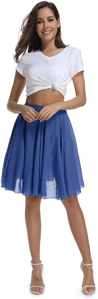 OCHENTA Women's Lightweight Skirts Knee Length High Waisted Casual Beach Flowy Summer Skirts
