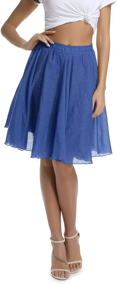 OCHENTA Women's Lightweight Skirts Knee Length High Waisted Casual Beach Flowy Summer Skirts