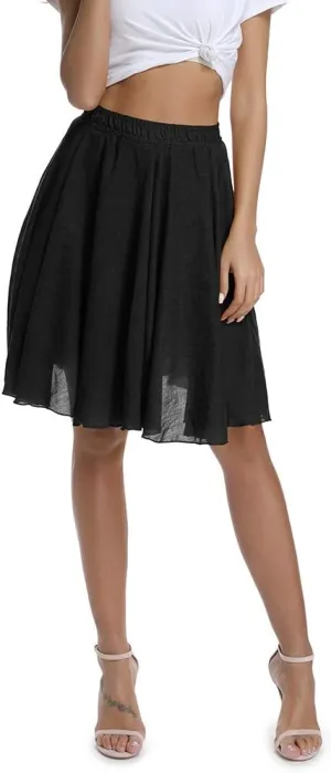 OCHENTA Women's Lightweight Skirts Knee Length High Waisted Casual Beach Flowy Summer Skirts