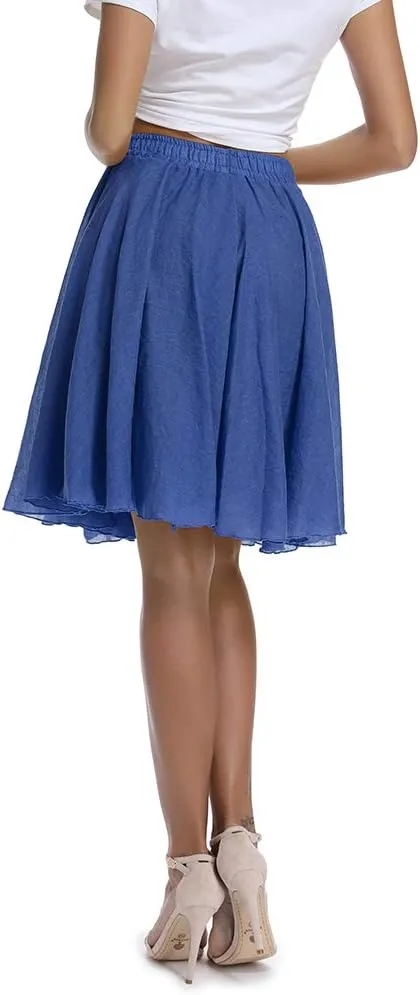 OCHENTA Women's Lightweight Skirts Knee Length High Waisted Casual Beach Flowy Summer Skirts