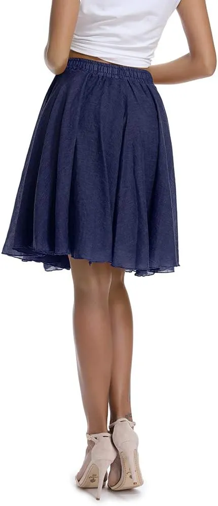 OCHENTA Women's Lightweight Skirts Knee Length High Waisted Casual Beach Flowy Summer Skirts