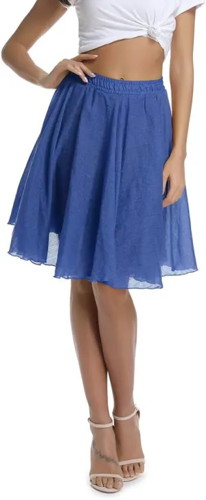 OCHENTA Women's Lightweight Skirts Knee Length High Waisted Casual Beach Flowy Summer Skirts
