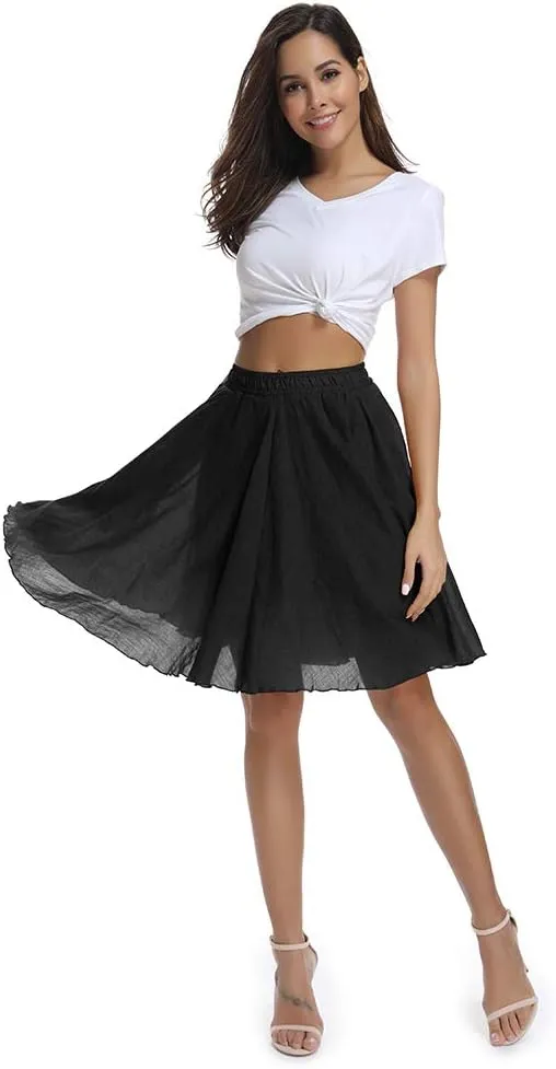 OCHENTA Women's Lightweight Skirts Knee Length High Waisted Casual Beach Flowy Summer Skirts