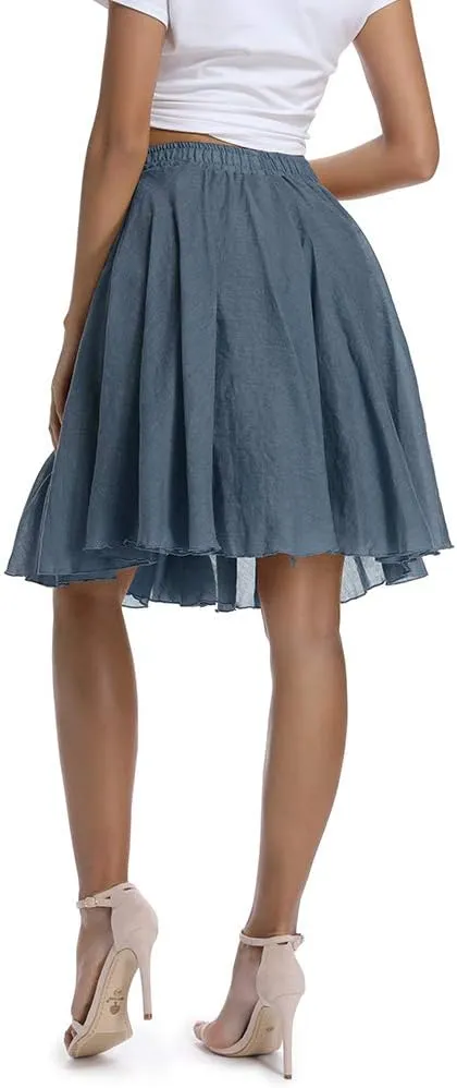 OCHENTA Women's Lightweight Skirts Knee Length High Waisted Casual Beach Flowy Summer Skirts