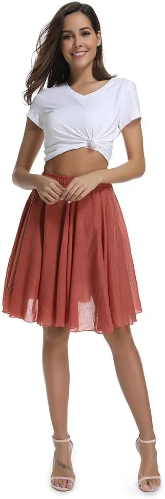 OCHENTA Women's Lightweight Skirts Knee Length High Waisted Casual Beach Flowy Summer Skirts