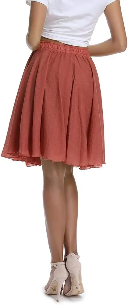 OCHENTA Women's Lightweight Skirts Knee Length High Waisted Casual Beach Flowy Summer Skirts
