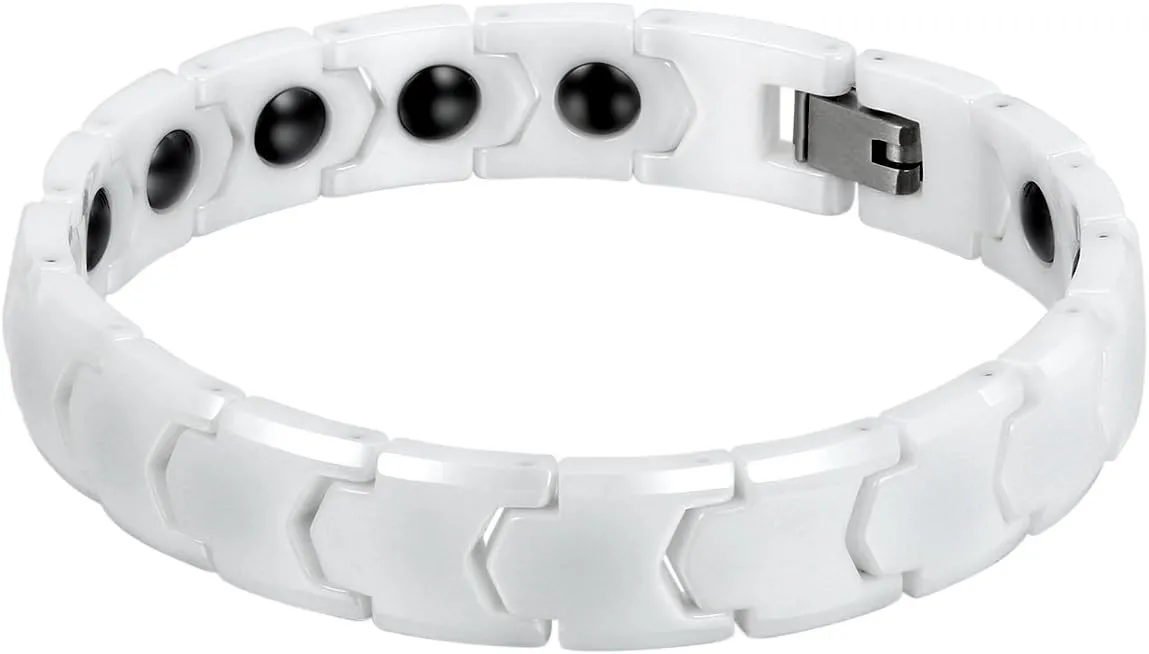 OIDEA Mens Bracelet Gift for Dad Father - 13MM Wide Watch Band Stainless Steel Link Bracelet Two-Tone White Ceramic Bracelet Jewelry with Gift Box, 8.1Inch