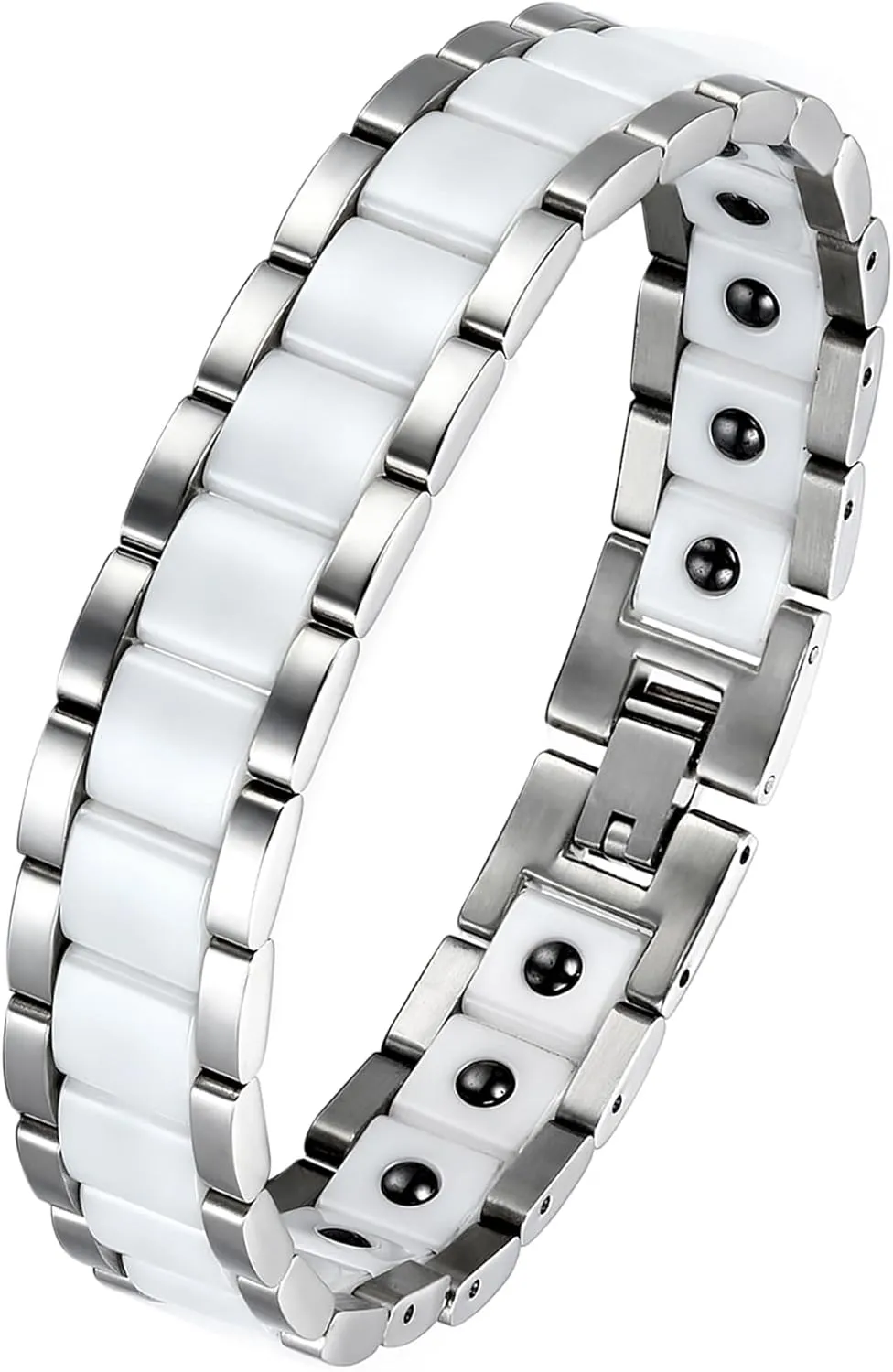 OIDEA Mens Bracelet Gift for Dad Father - 13MM Wide Watch Band Stainless Steel Link Bracelet Two-Tone White Ceramic Bracelet Jewelry with Gift Box, 8.1Inch