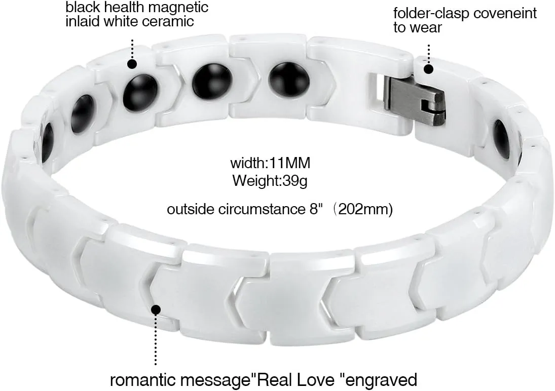 OIDEA Mens Bracelet Gift for Dad Father - 13MM Wide Watch Band Stainless Steel Link Bracelet Two-Tone White Ceramic Bracelet Jewelry with Gift Box, 8.1Inch