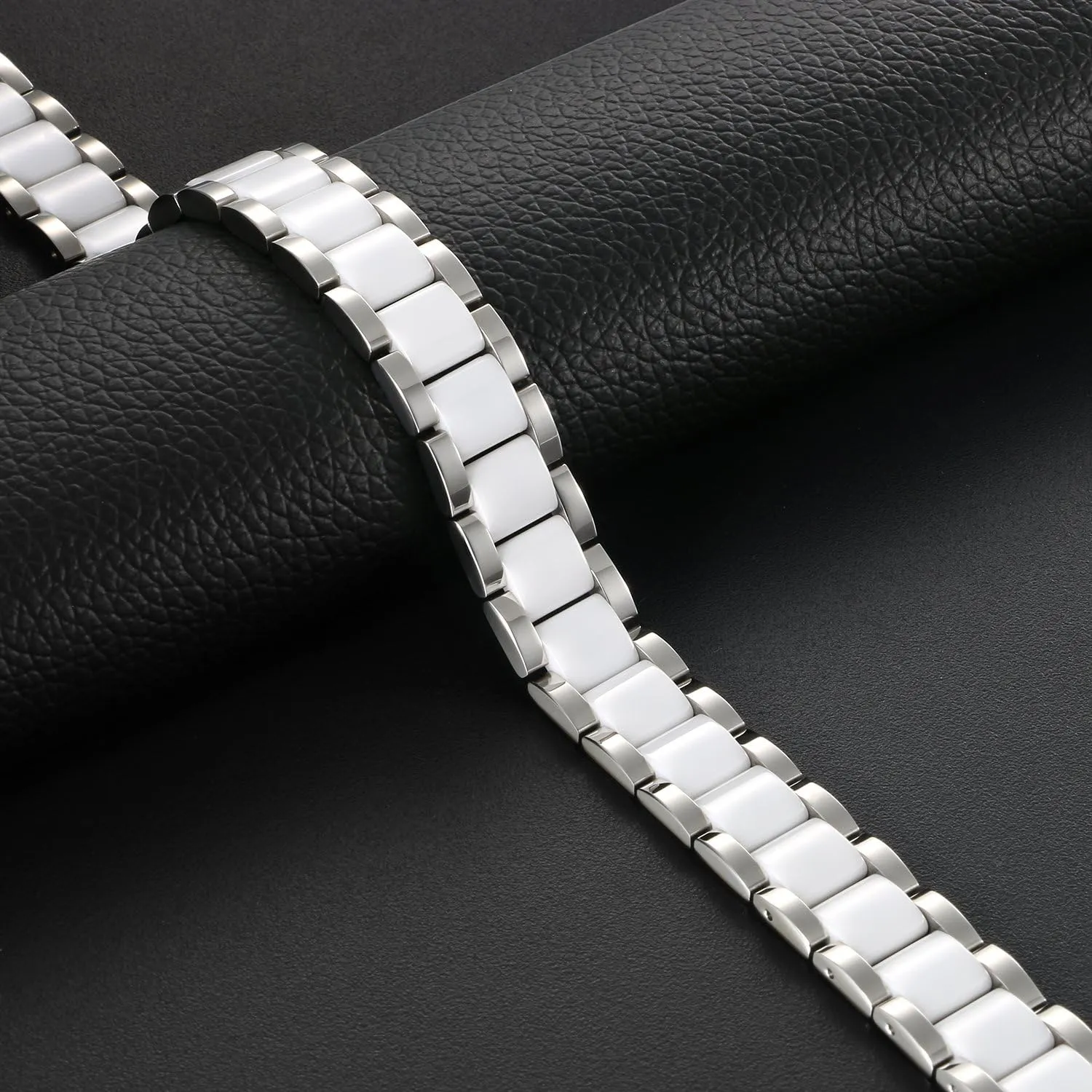 OIDEA Mens Bracelet Gift for Dad Father - 13MM Wide Watch Band Stainless Steel Link Bracelet Two-Tone White Ceramic Bracelet Jewelry with Gift Box, 8.1Inch