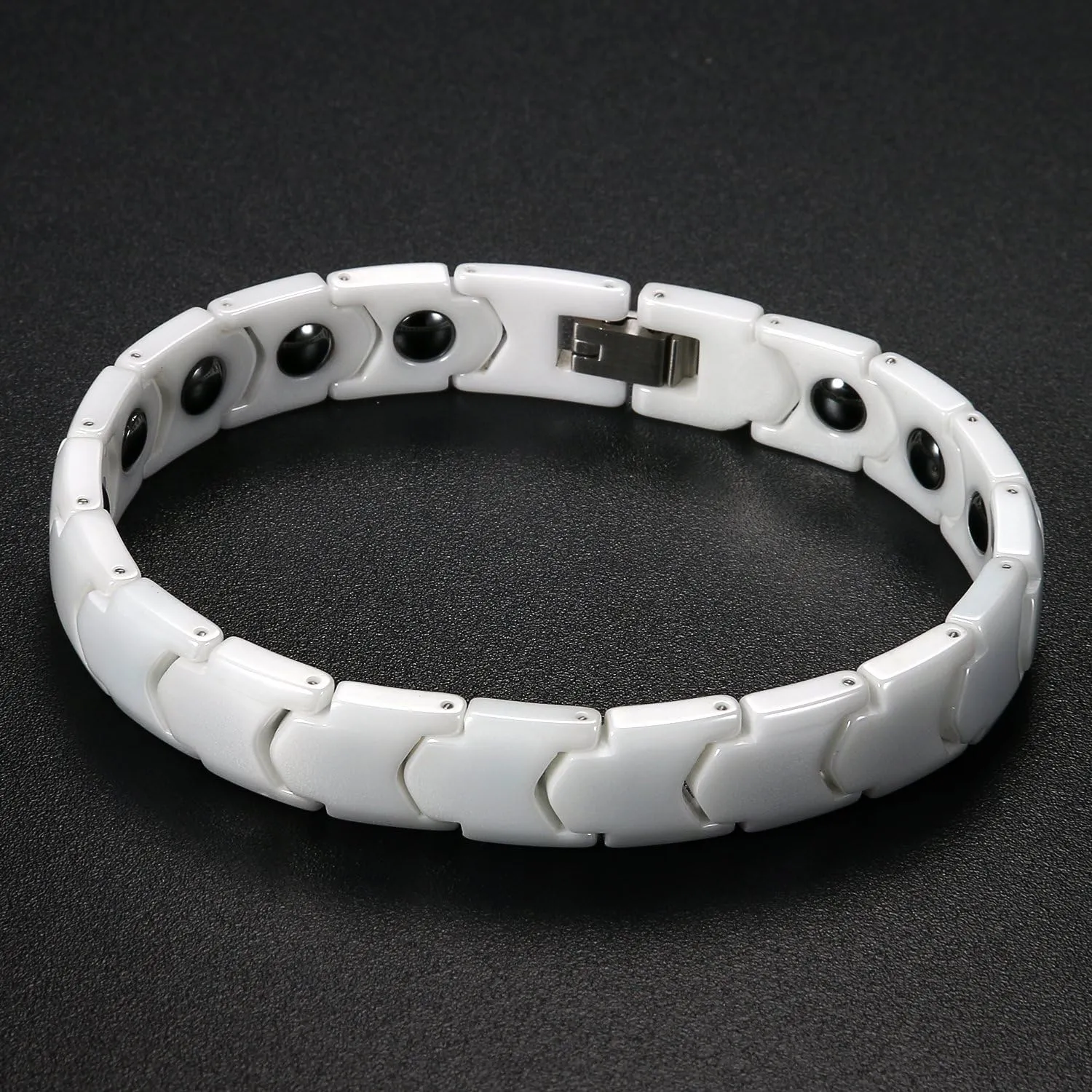 OIDEA Mens Bracelet Gift for Dad Father - 13MM Wide Watch Band Stainless Steel Link Bracelet Two-Tone White Ceramic Bracelet Jewelry with Gift Box, 8.1Inch