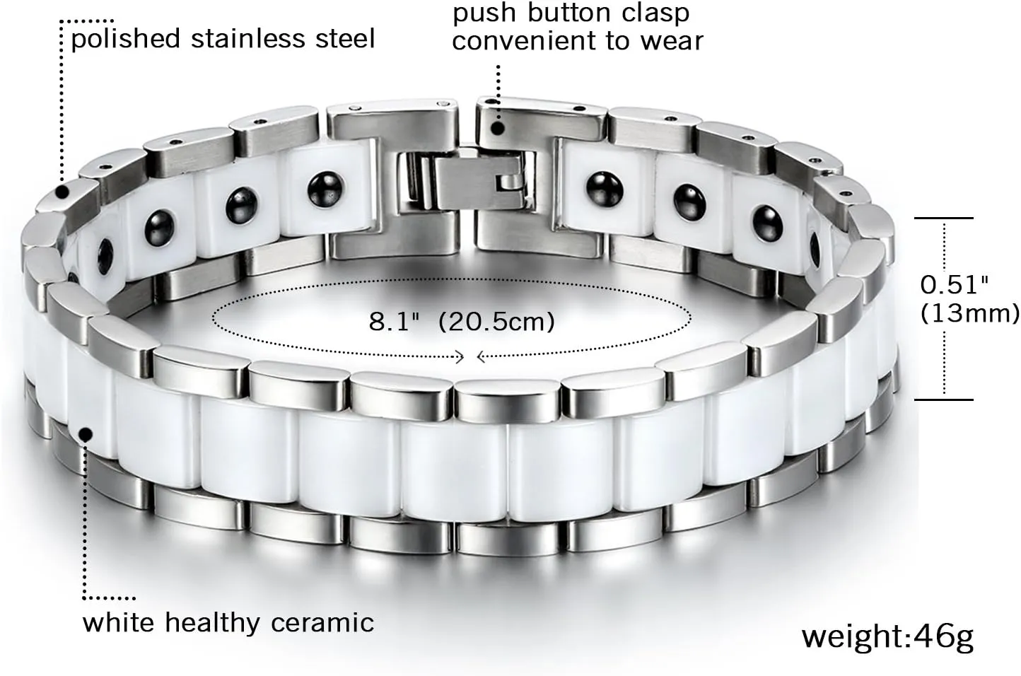 OIDEA Mens Bracelet Gift for Dad Father - 13MM Wide Watch Band Stainless Steel Link Bracelet Two-Tone White Ceramic Bracelet Jewelry with Gift Box, 8.1Inch