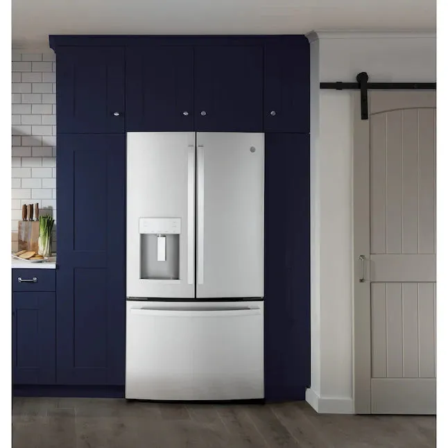 OPEN BOX GE 22.2-cu ft Counter-depth French Door Refrigerator with Ice Maker (Fingerprint-resistant Stainless Steel) ENERGY STAR  Model #GYE22GYNFS