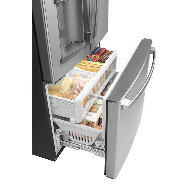 OPEN BOX GE 22.2-cu ft Counter-depth French Door Refrigerator with Ice Maker (Fingerprint-resistant Stainless Steel) ENERGY STAR  Model #GYE22GYNFS