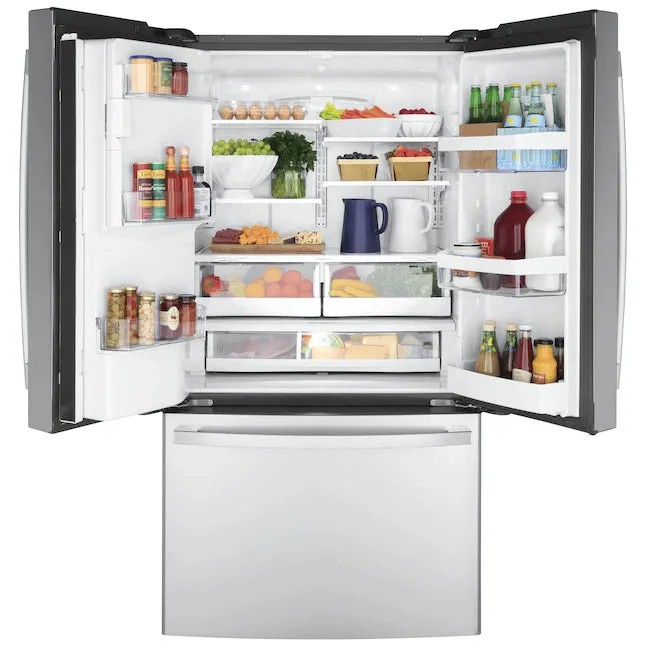 OPEN BOX GE 22.2-cu ft Counter-depth French Door Refrigerator with Ice Maker (Fingerprint-resistant Stainless Steel) ENERGY STAR  Model #GYE22GYNFS