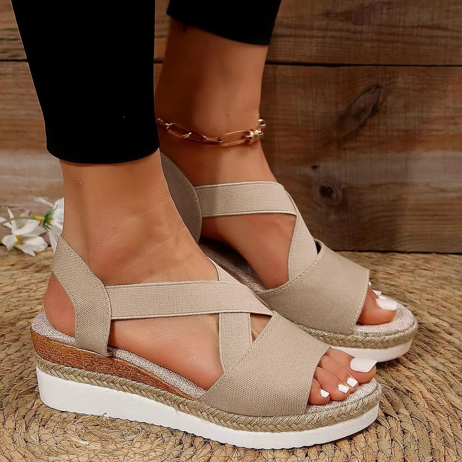 Orthopedic Platform Wedge Sandals for Women Summer Dressy 2025 Flat Open Toe Ankle Strap Espadrilles Casual Strappy Slip on Beach Boho Sandal Comfortable