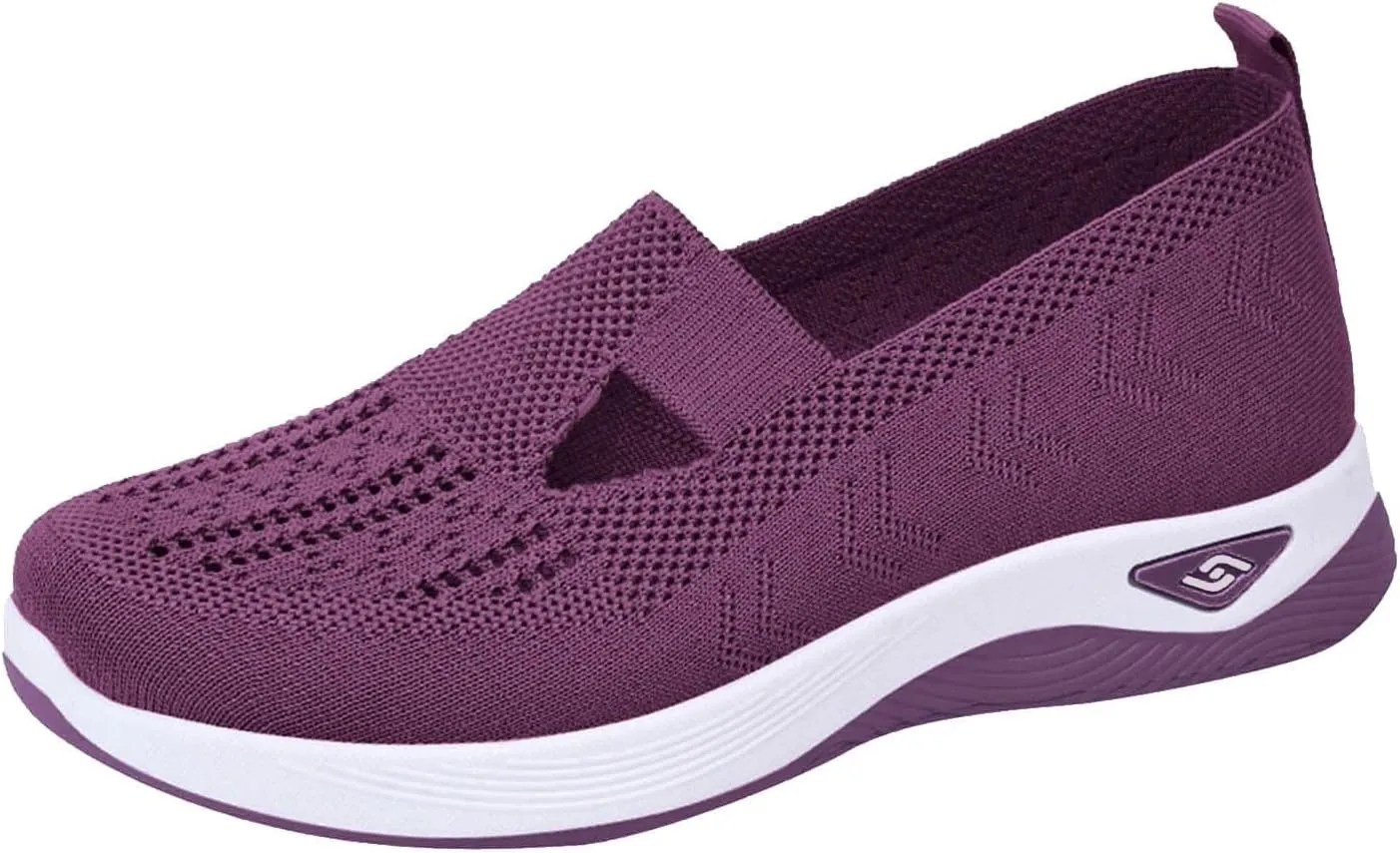 Orthopedic Shoes for Women Slip Ons Sneakers Breathable with Arch Support Slip On Walking Shoes Soft Knitted Fabric Mesh Casual Sneakers Non Slip Low Top Work Shoes