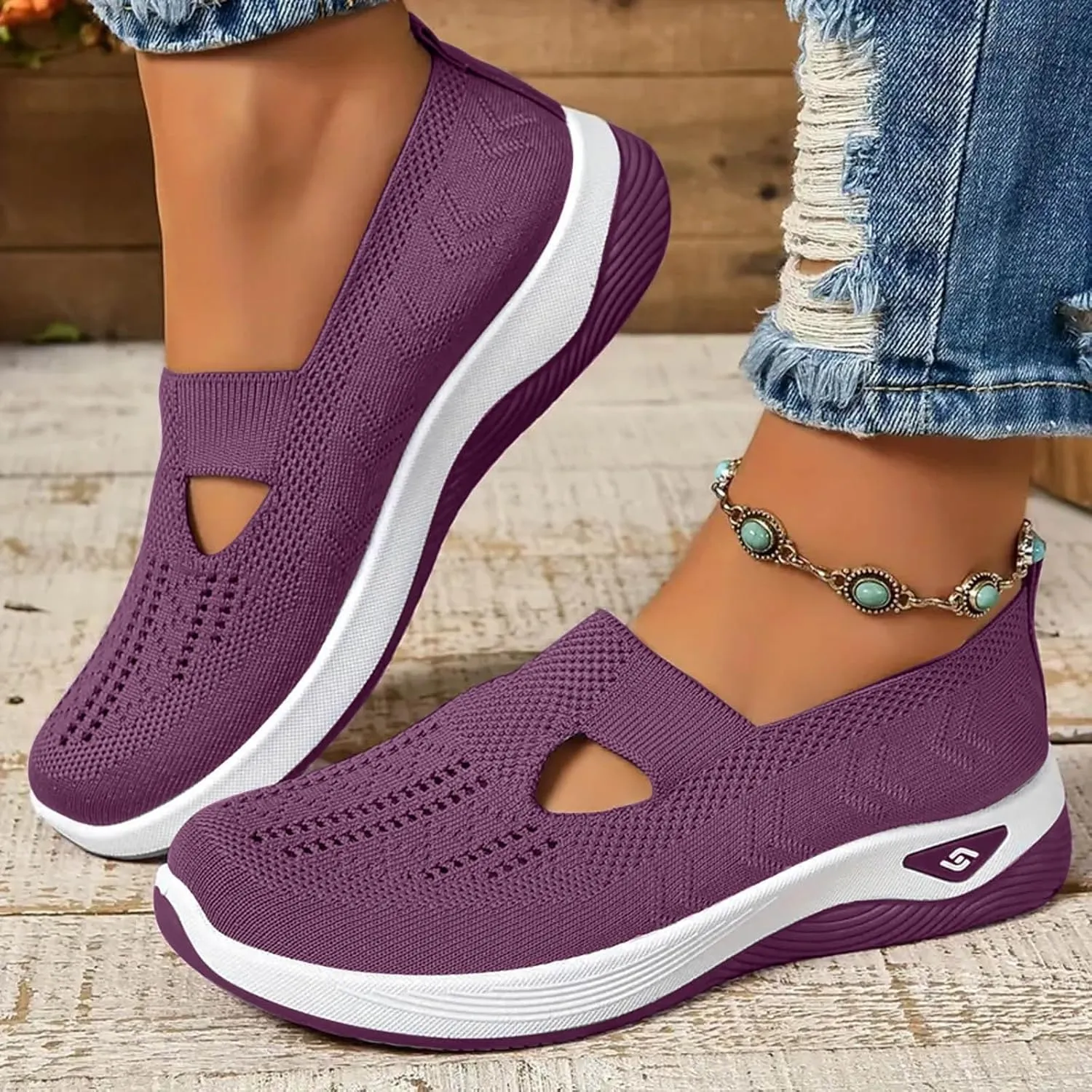 Orthopedic Shoes for Women Slip Ons Sneakers Breathable with Arch Support Slip On Walking Shoes Soft Knitted Fabric Mesh Casual Sneakers Non Slip Low Top Work Shoes