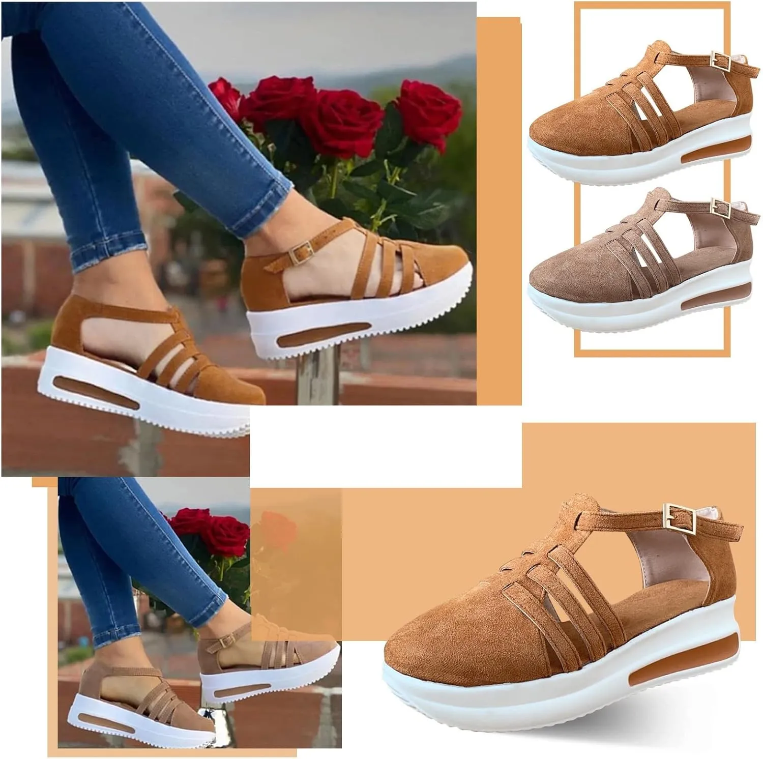 Orthopedic Wedge Sandals for Women Summer Dressy 2025, Women Espadrilles Flatform Ankle Strap Buckle Platform Closes Toe Sandal Outdoor Comfortable Walking Shoes Comfortable