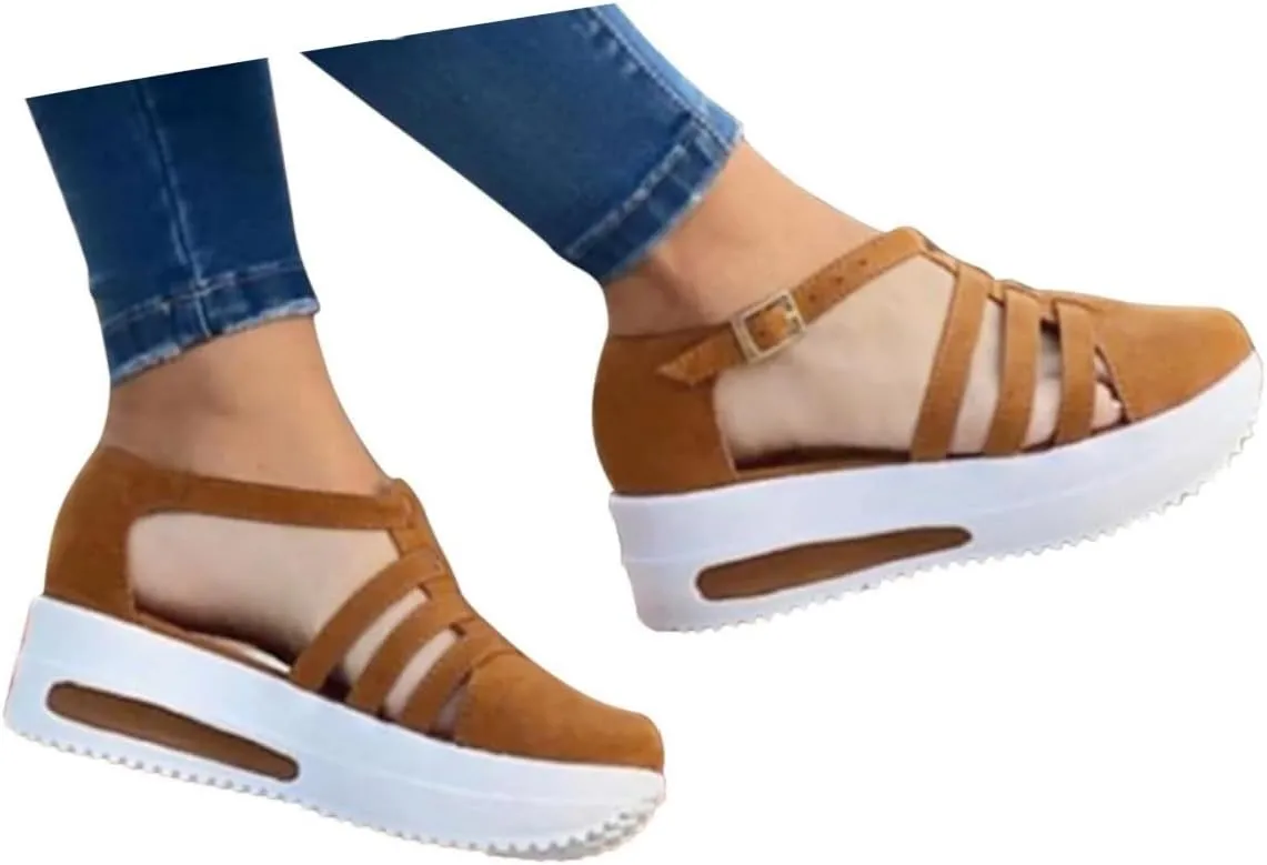 Orthopedic Wedge Sandals for Women Summer Dressy 2025, Women Espadrilles Flatform Ankle Strap Buckle Platform Closes Toe Sandal Outdoor Comfortable Walking Shoes Comfortable