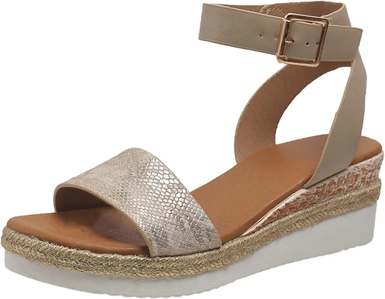 Orthopedic Wedge Sandals for Women,Casual Strappy Open Toe Espadrilles Platform Sandals Ankle Strap Slope Heel Platform Sandals Comfortable Outdoor Walking Shoes