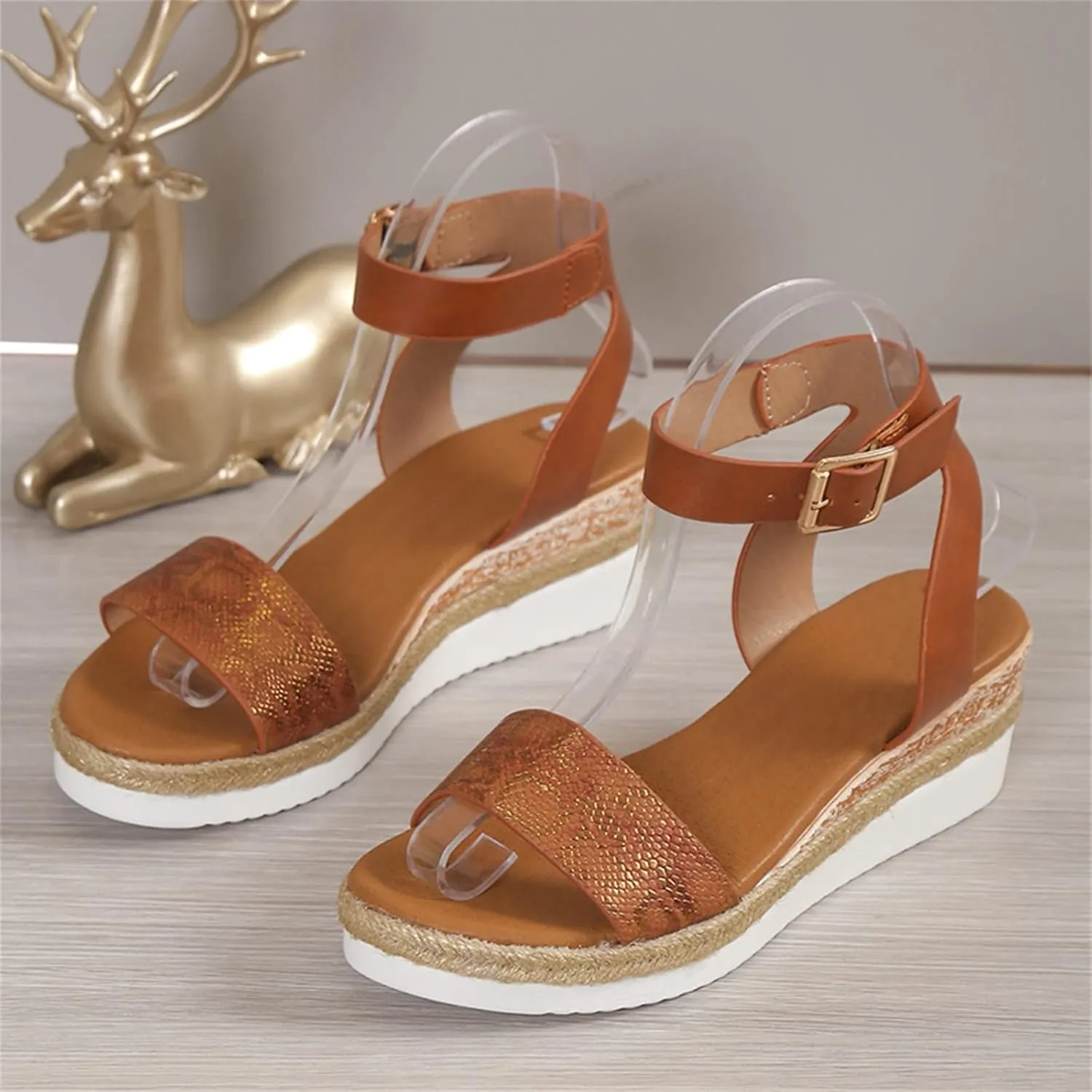 Orthopedic Wedge Sandals for Women,Casual Strappy Open Toe Espadrilles Platform Sandals Ankle Strap Slope Heel Platform Sandals Comfortable Outdoor Walking Shoes