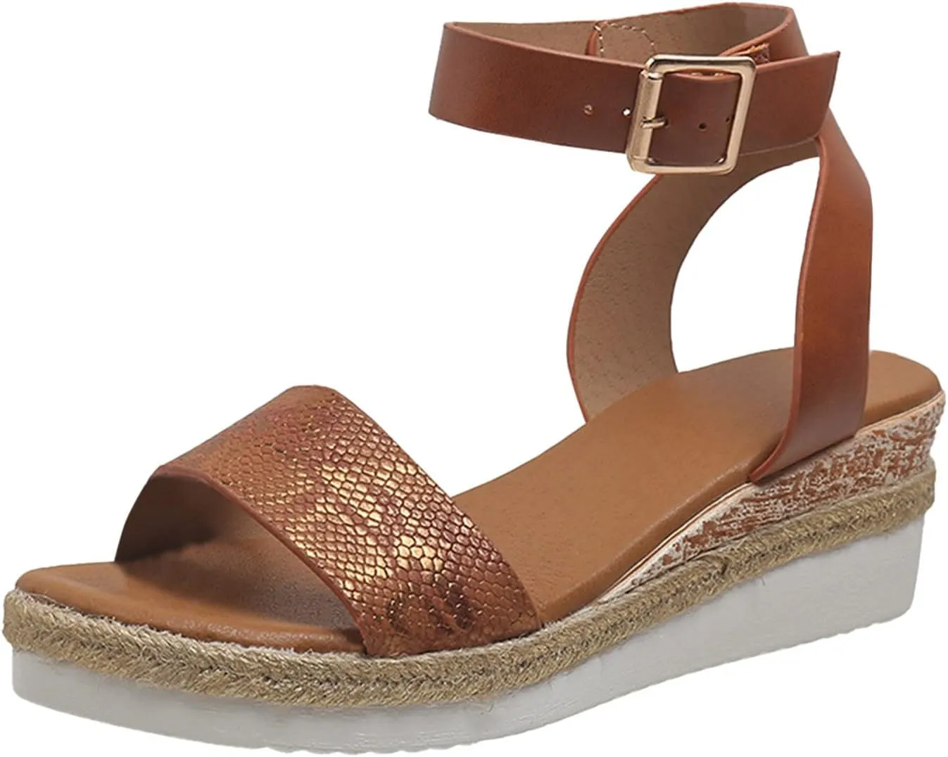 Orthopedic Wedge Sandals for Women,Casual Strappy Open Toe Espadrilles Platform Sandals Ankle Strap Slope Heel Platform Sandals Comfortable Outdoor Walking Shoes