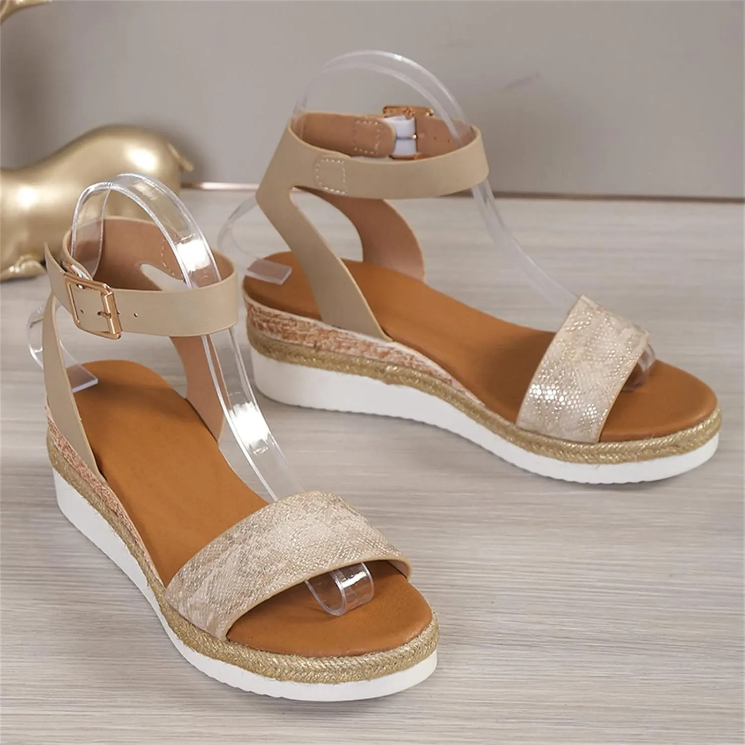 Orthopedic Wedge Sandals for Women,Casual Strappy Open Toe Espadrilles Platform Sandals Ankle Strap Slope Heel Platform Sandals Comfortable Outdoor Walking Shoes
