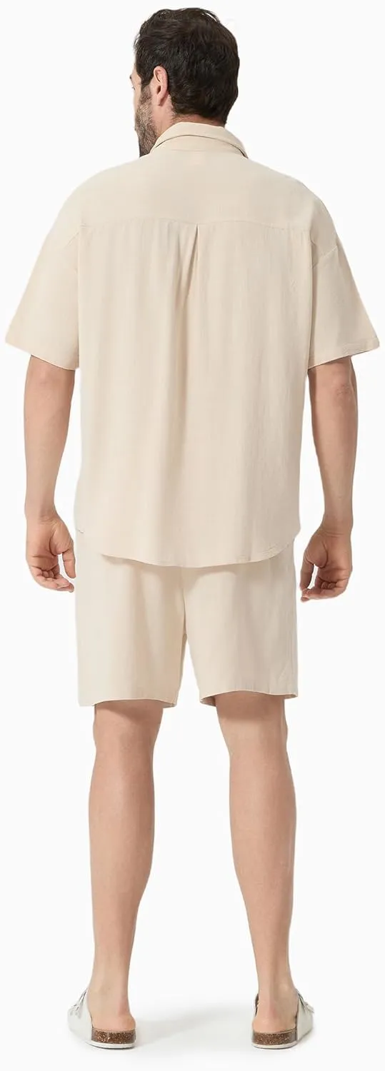 PATPAT Family Matching Linen Outfits, Breathable Short Sleeve Summer Linen Outfits for Men, Women, and Kids