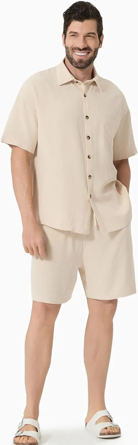PATPAT Family Matching Linen Outfits, Breathable Short Sleeve Summer Linen Outfits for Men, Women, and Kids