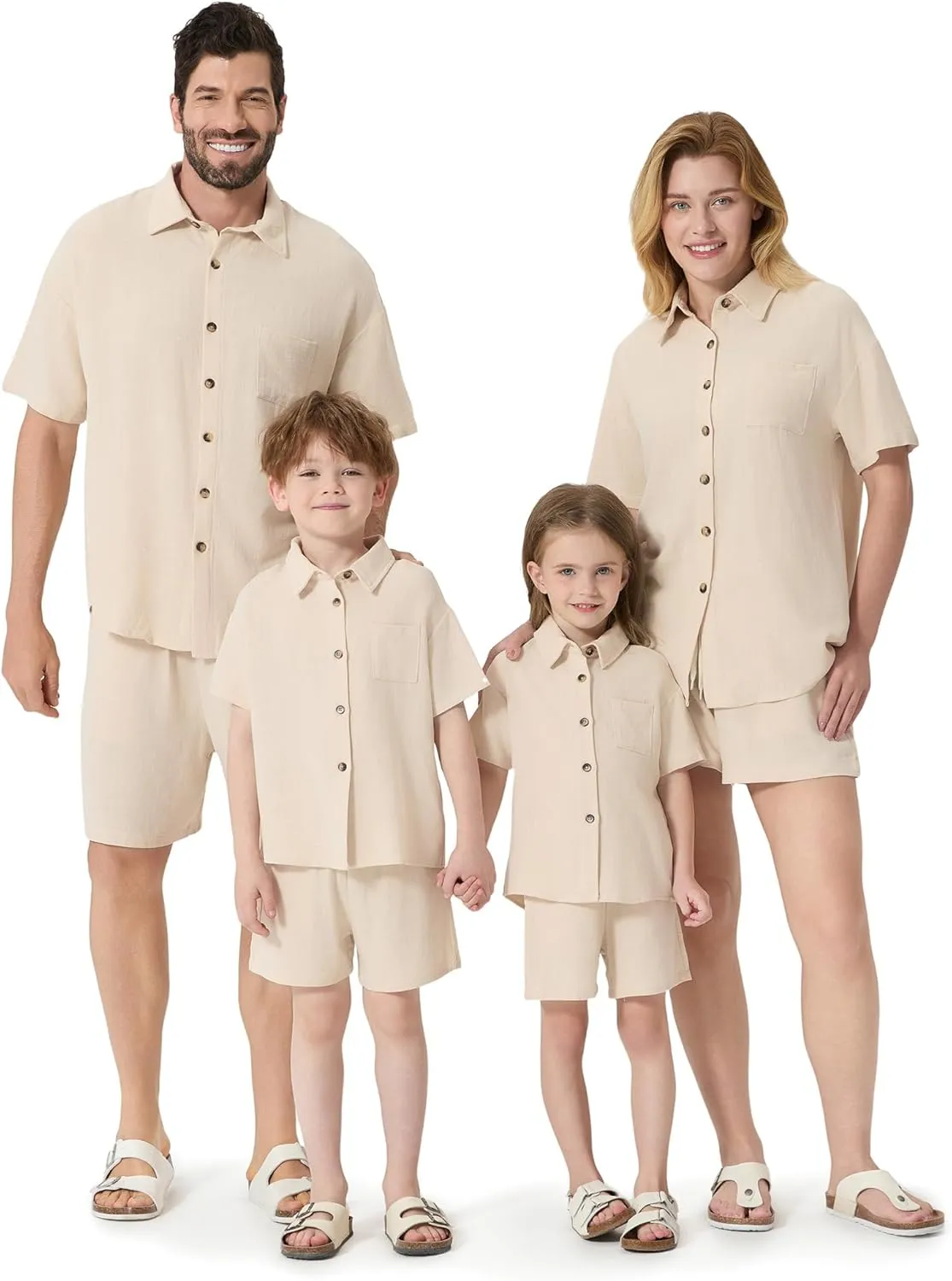 PATPAT Family Matching Linen Outfits, Breathable Short Sleeve Summer Linen Outfits for Men, Women, and Kids
