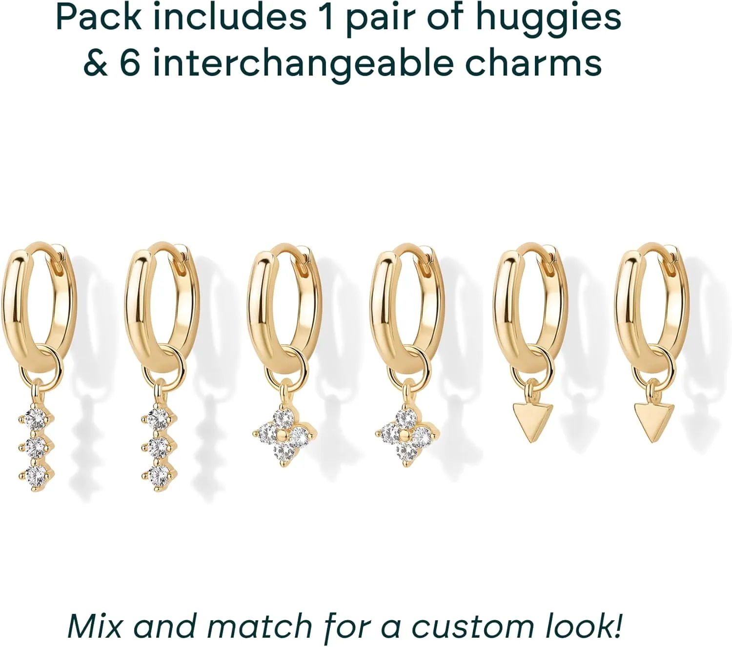 PAVOI 18K Gold Plated Huggie Earrings and Charm Set for Women | Mix and Match Earring Pack with Cubic Zirconia Pearl Opal Star Heart Evil Eye Snake Boho Charms