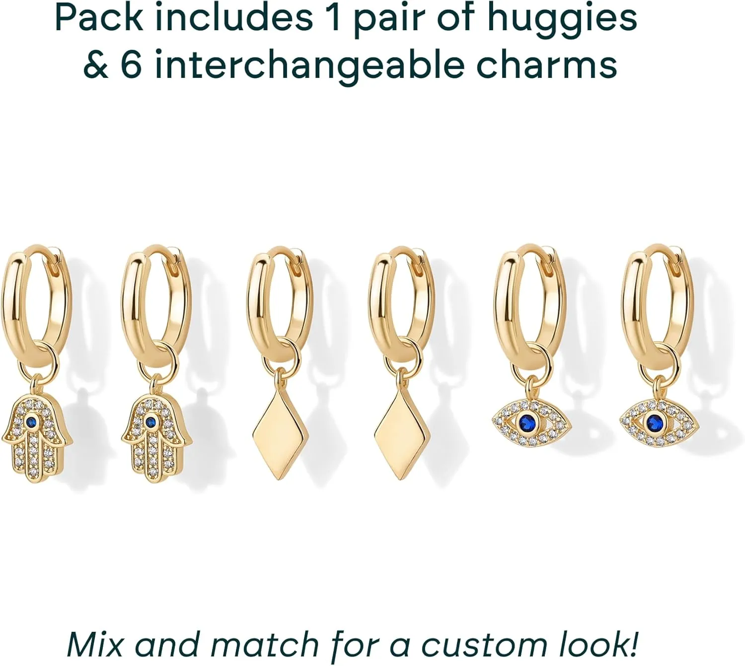 PAVOI 18K Gold Plated Huggie Earrings and Charm Set for Women | Mix and Match Earring Pack with Cubic Zirconia Pearl Opal Star Heart Evil Eye Snake Boho Charms